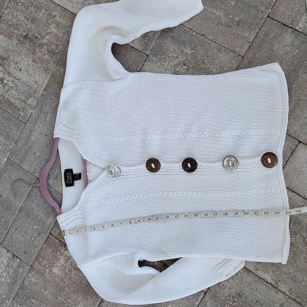 Pure Handknit Cotton Button-Up Women's Cardigan Unique Buttons Sz M/L